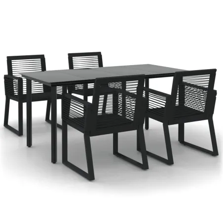 Ensemble à manger de jardin 5 pcs Noir Rotin PVC