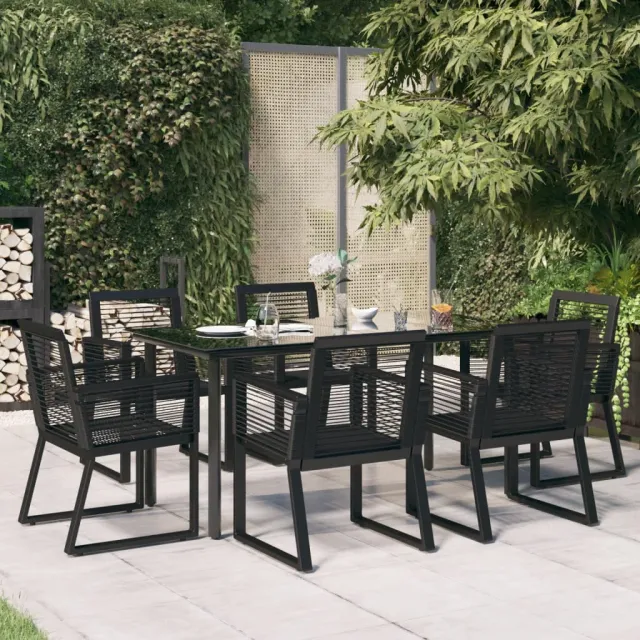 Ensemble à manger de jardin 7 pcs Noir Rotin PVC