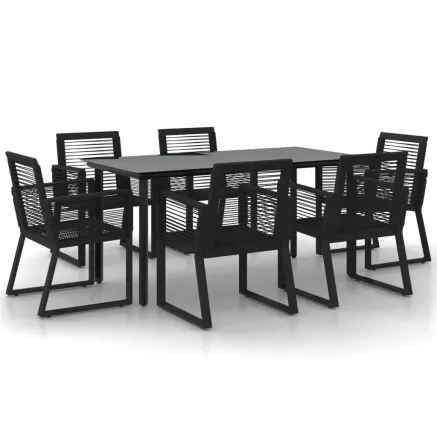 Ensemble à manger de jardin 7 pcs Noir Rotin PVC 2