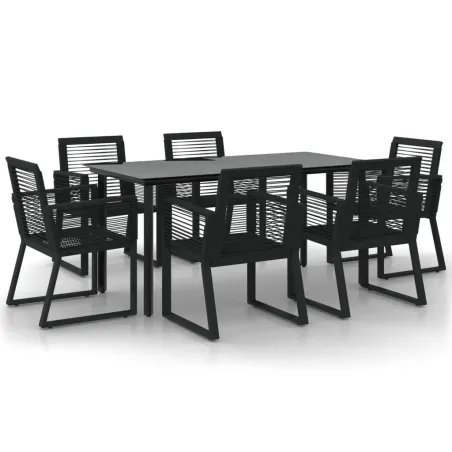 Ensemble à manger de jardin 7 pcs Noir Rotin PVC