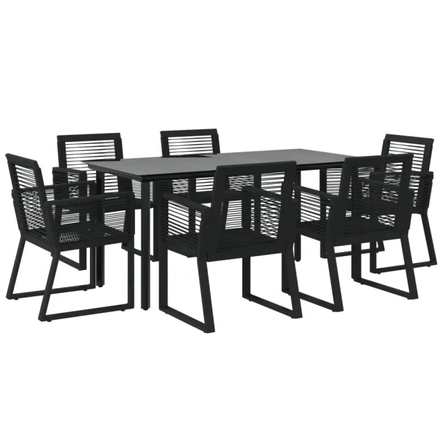 Ensemble à manger de jardin 7 pcs Noir Rotin PVC