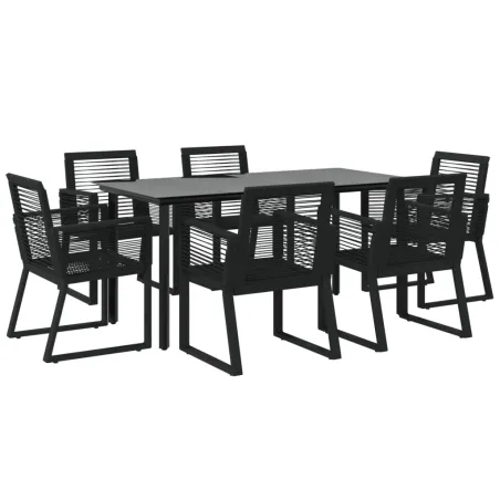Ensemble à manger de jardin 7 pcs Noir Rotin PVC