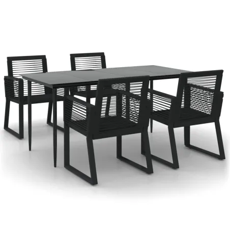 Ensemble à manger de jardin 5 pcs Noir Rotin PVC