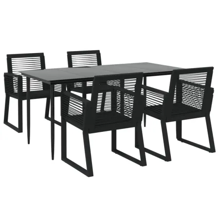 Ensemble à manger de jardin 5 pcs Noir Rotin PVC