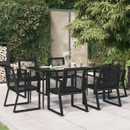Ensemble à manger de jardin 7 pcs Noir Rotin PVC