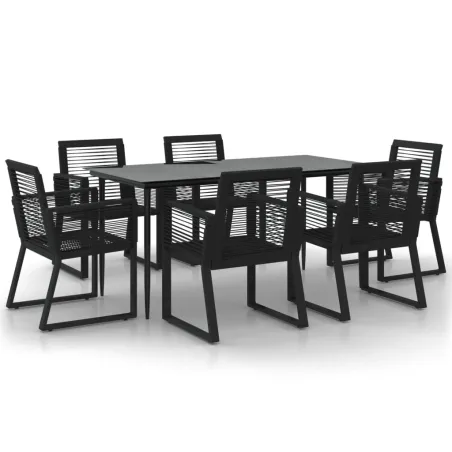 Ensemble à manger de jardin 7 pcs Noir Rotin PVC