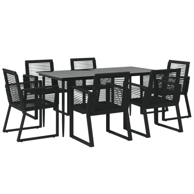 Ensemble à manger de jardin 7 pcs Noir Rotin PVC