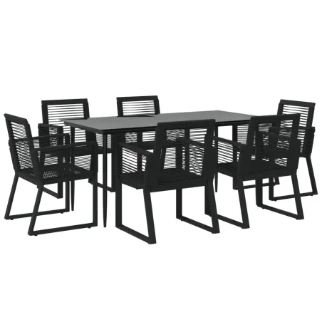 Ensemble à manger de jardin 7 pcs Noir Rotin PVC