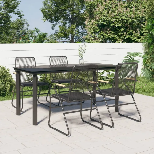 Ensemble à manger de jardin 5 pcs Noir Rotin PVC