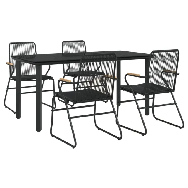 Ensemble à manger de jardin 5 pcs Noir Rotin PVC