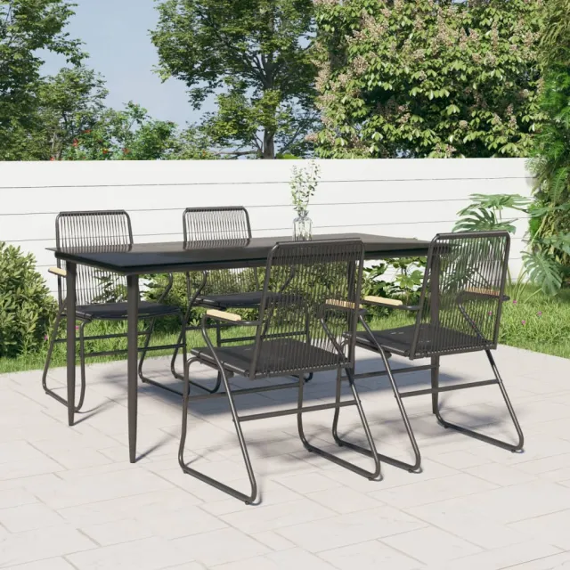 Ensemble à manger de jardin 5 pcs Noir Rotin PVC