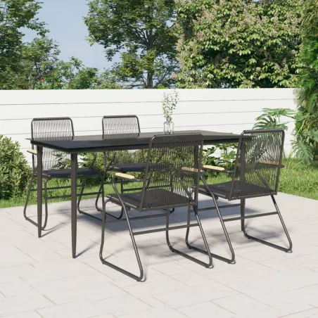 Ensemble à manger de jardin 5 pcs Noir Rotin PVC