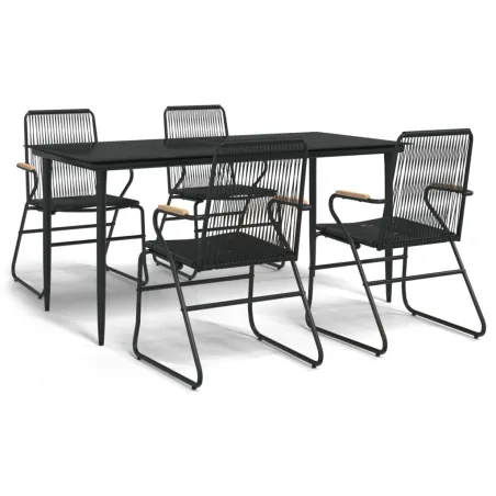 Ensemble à manger de jardin 5 pcs Noir Rotin PVC