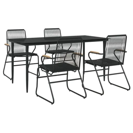 Ensemble à manger de jardin 5 pcs Noir Rotin PVC