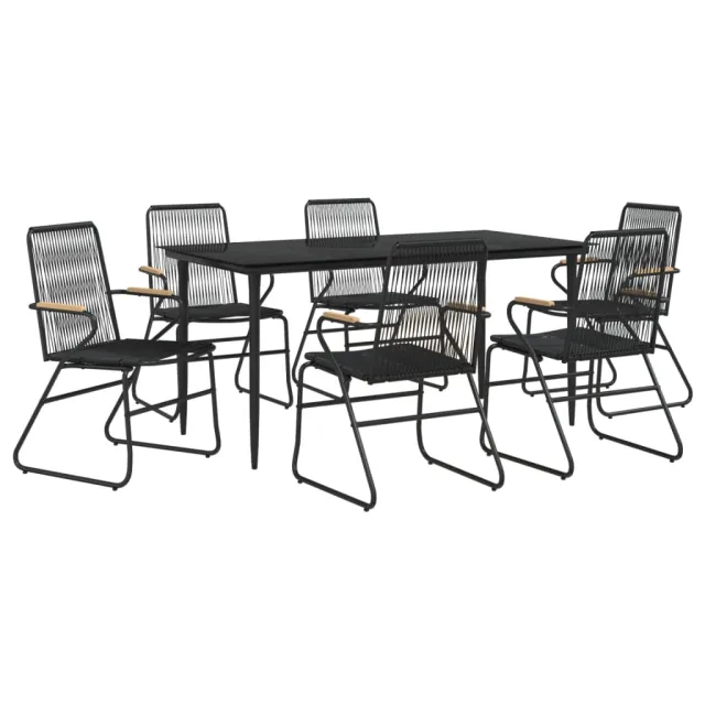 Ensemble à manger de jardin 7 pcs Noir Rotin PVC