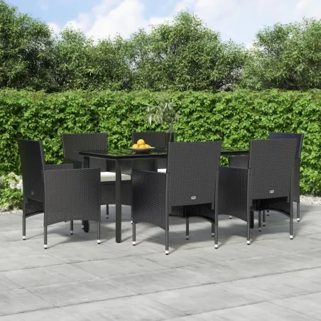 Ensemble à manger de jardin avec coussins 7 pcs Noir