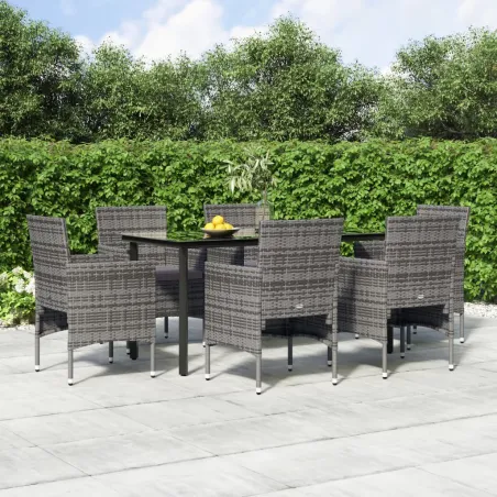 Ensemble à manger de jardin coussins 7pcs Gris et noir