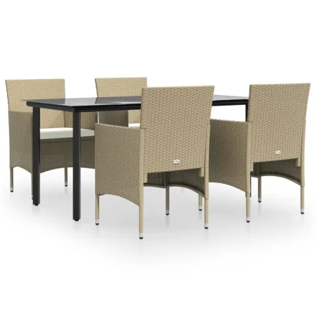 Ensemble à manger de jardin coussins 5 pcs Beige/noir