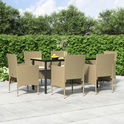 Ensemble à manger de jardin coussins 7 pcs Beige/noir
