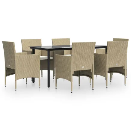 Ensemble à manger de jardin coussins 7 pcs Beige/noir 2