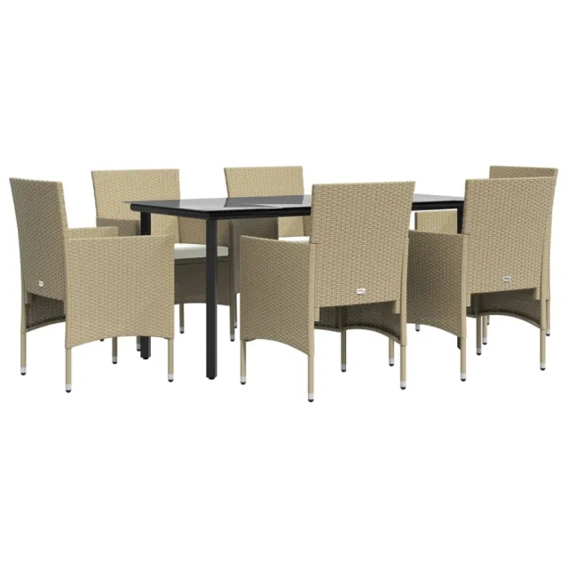 Ensemble à manger de jardin coussins 7 pcs Beige/noir