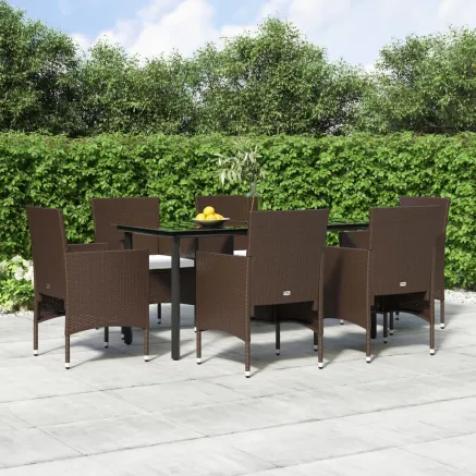 Ensemble à manger de jardin coussins 7 pcs Marron/noir