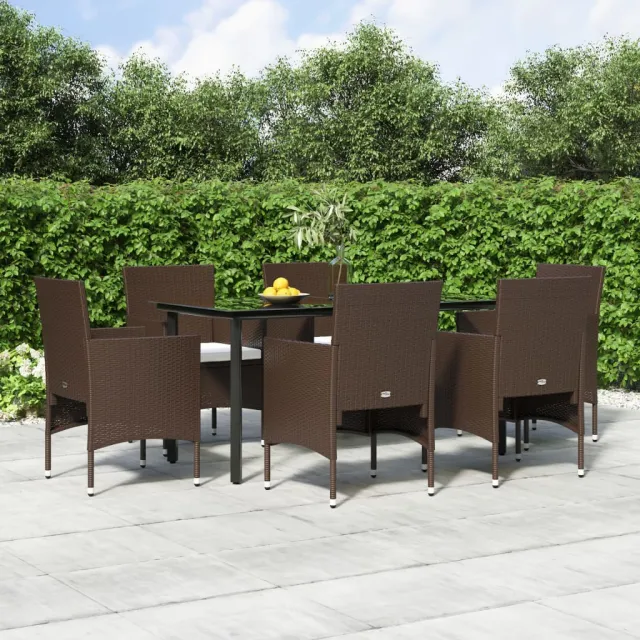 Ensemble à manger de jardin coussins 7 pcs Marron/noir