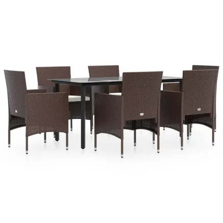 Ensemble à manger de jardin coussins 7 pcs Marron/noir 2