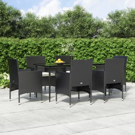 Ensemble à manger de jardin avec coussins 7 pcs Noir