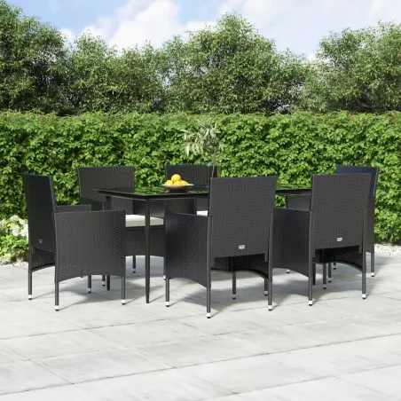 Ensemble à manger de jardin avec coussins 7 pcs Noir