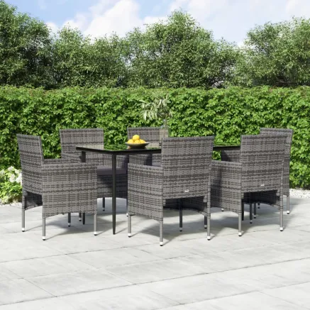 Ensemble à manger de jardin coussins 7pcs Gris et noir