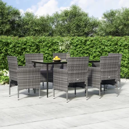 Ensemble à manger de jardin coussins 7pcs Gris et noir