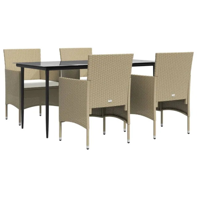 Ensemble à manger de jardin coussins 5 pcs Beige/noir