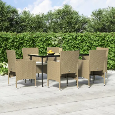 Ensemble à manger de jardin coussins 7 pcs Beige/noir