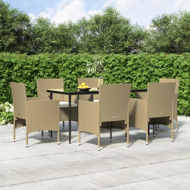 Ensemble à manger de jardin coussins 7 pcs Beige/noir