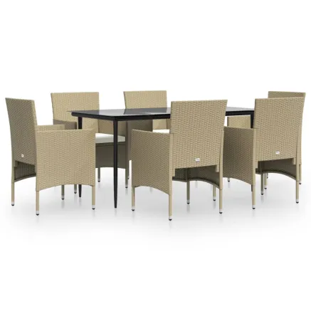 Ensemble à manger de jardin coussins 7 pcs Beige/noir 2