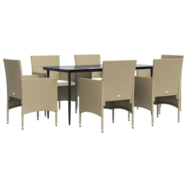 Ensemble à manger de jardin coussins 7 pcs Beige/noir