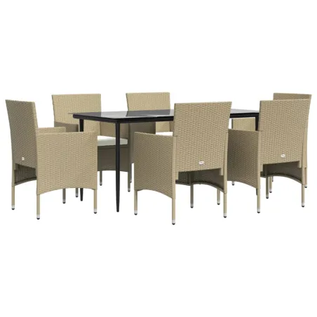 Ensemble à manger de jardin coussins 7 pcs Beige/noir