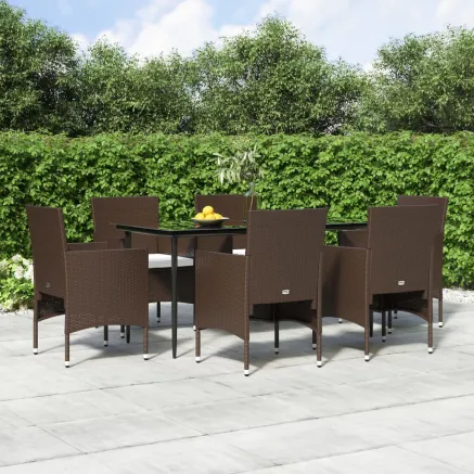 Ensemble à manger de jardin coussins 7 pcs Marron/noir