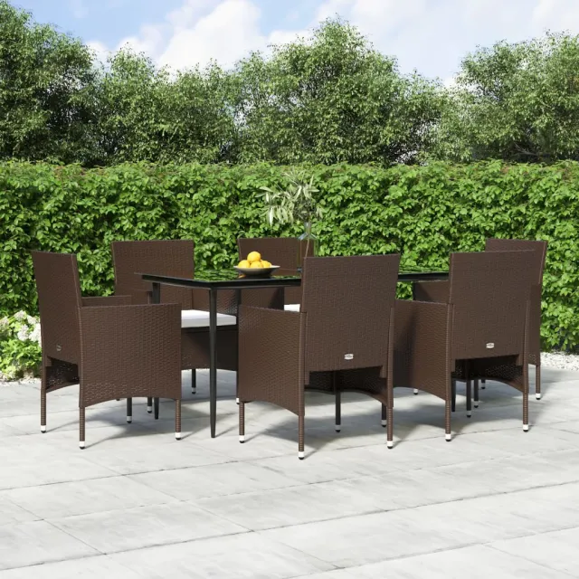 Ensemble à manger de jardin coussins 7 pcs Marron/noir