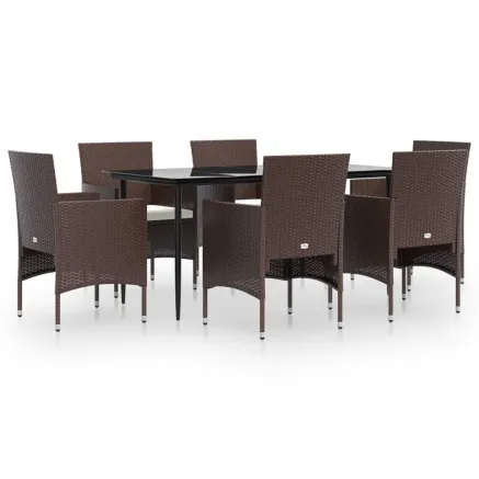 Ensemble à manger de jardin coussins 7 pcs Marron/noir 2