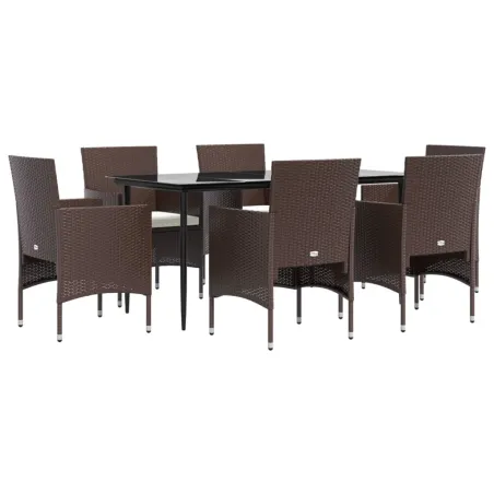 Ensemble à manger de jardin coussins 7 pcs Marron/noir