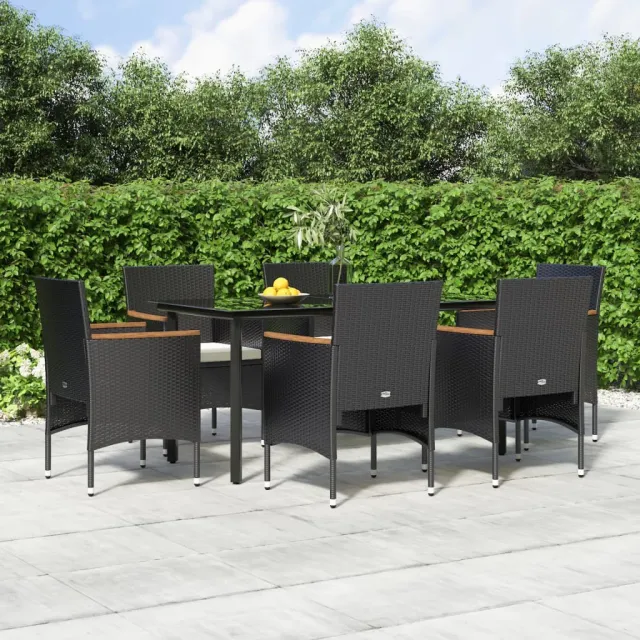Ensemble à manger de jardin avec coussins 7 pcs Noir