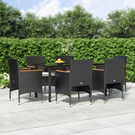 Ensemble à manger de jardin avec coussins 7 pcs Noir
