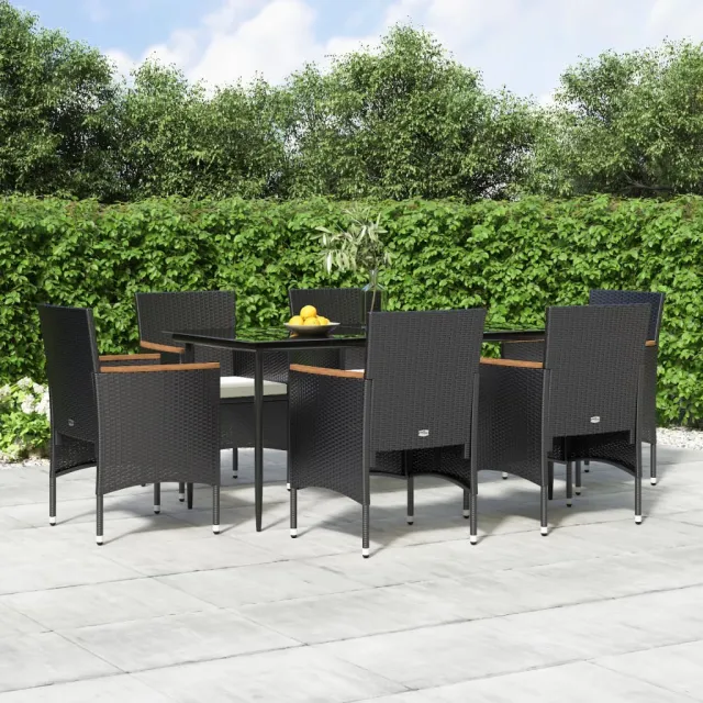 Ensemble à manger de jardin avec coussins 7 pcs Noir