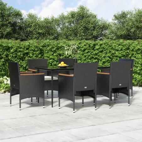 Ensemble à manger de jardin avec coussins 7 pcs Noir