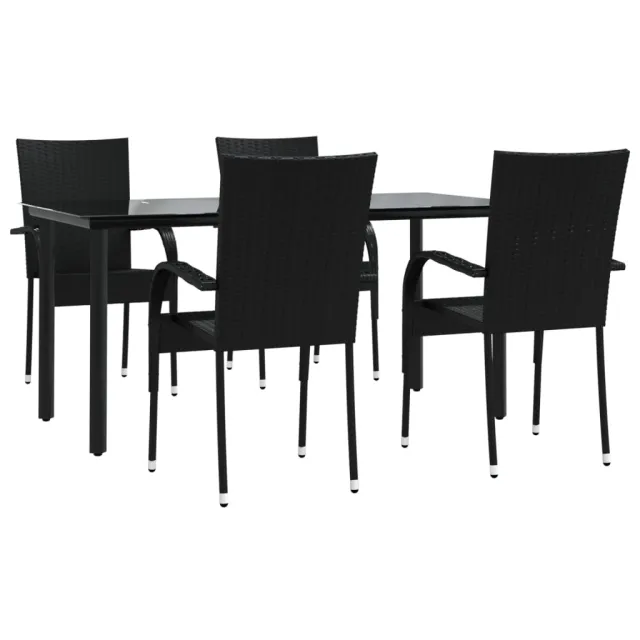 Ensemble à manger de jardin 5 pcs Noir Résine tressée