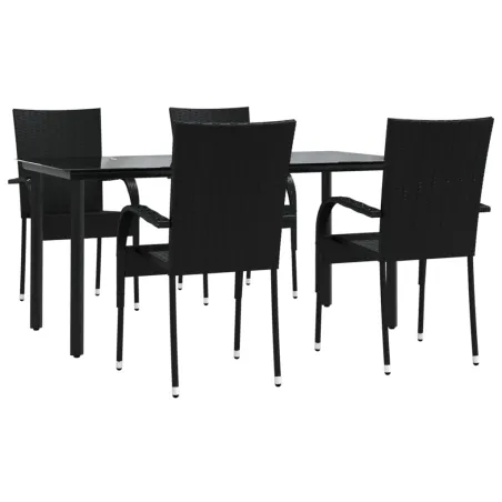 Ensemble à manger de jardin 5 pcs Noir Résine tressée