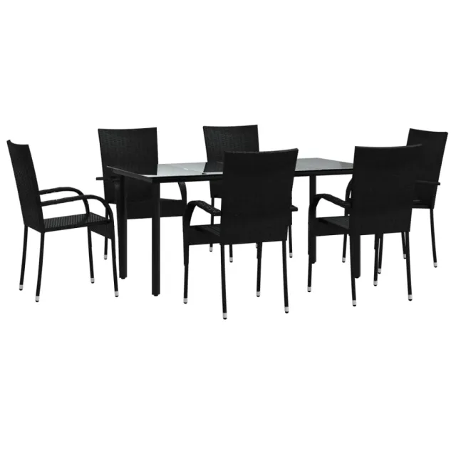 Ensemble à manger de jardin 7 pcs Noir Résine tressée