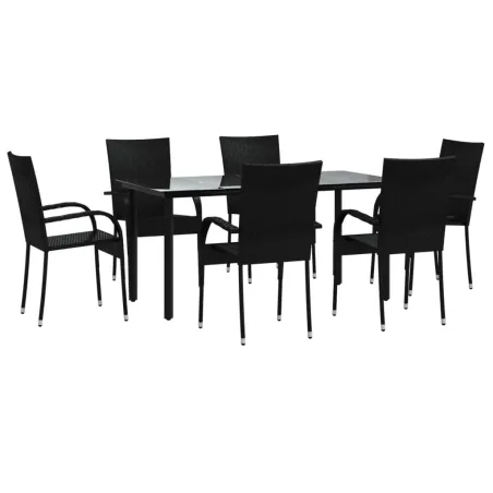 Ensemble à manger de jardin 7 pcs Noir Résine tressée